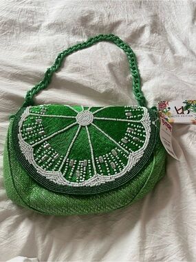 Viral Green Beaded Lime Shoulder Bag